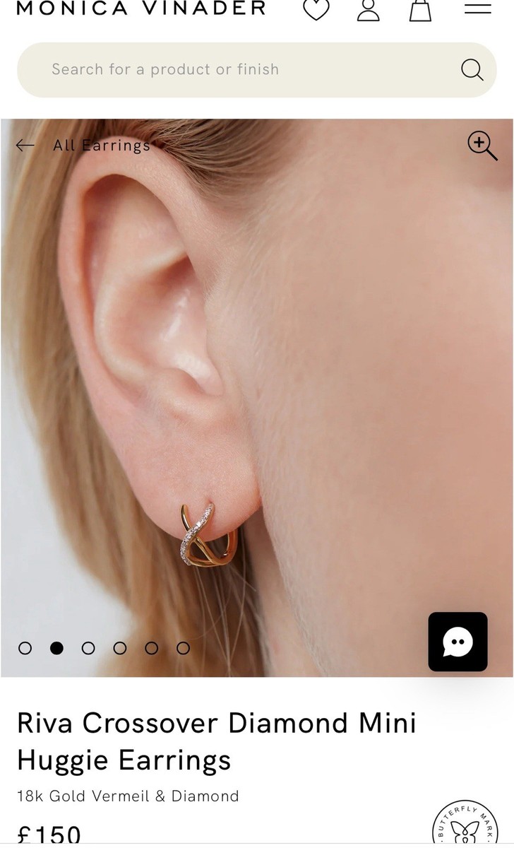 Monica Vinader Riva Crossover Diamond Mini Huggie Earrings Diamond