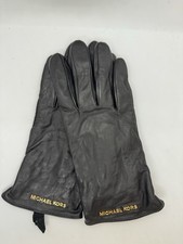 Michael Kors Genuine Leather Touchscreen Women  s Gloves - Black w Gold Logo -MED