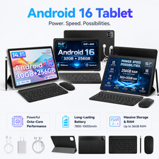 256GB PC Tablet Android 16 IPS LCD 10"-14" Wifi 6 Gaming Tab Working NETFLIX