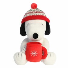 New Officially Licensed Aurora Peanuts Plush 12" Winter Hat Snoopy With Mug