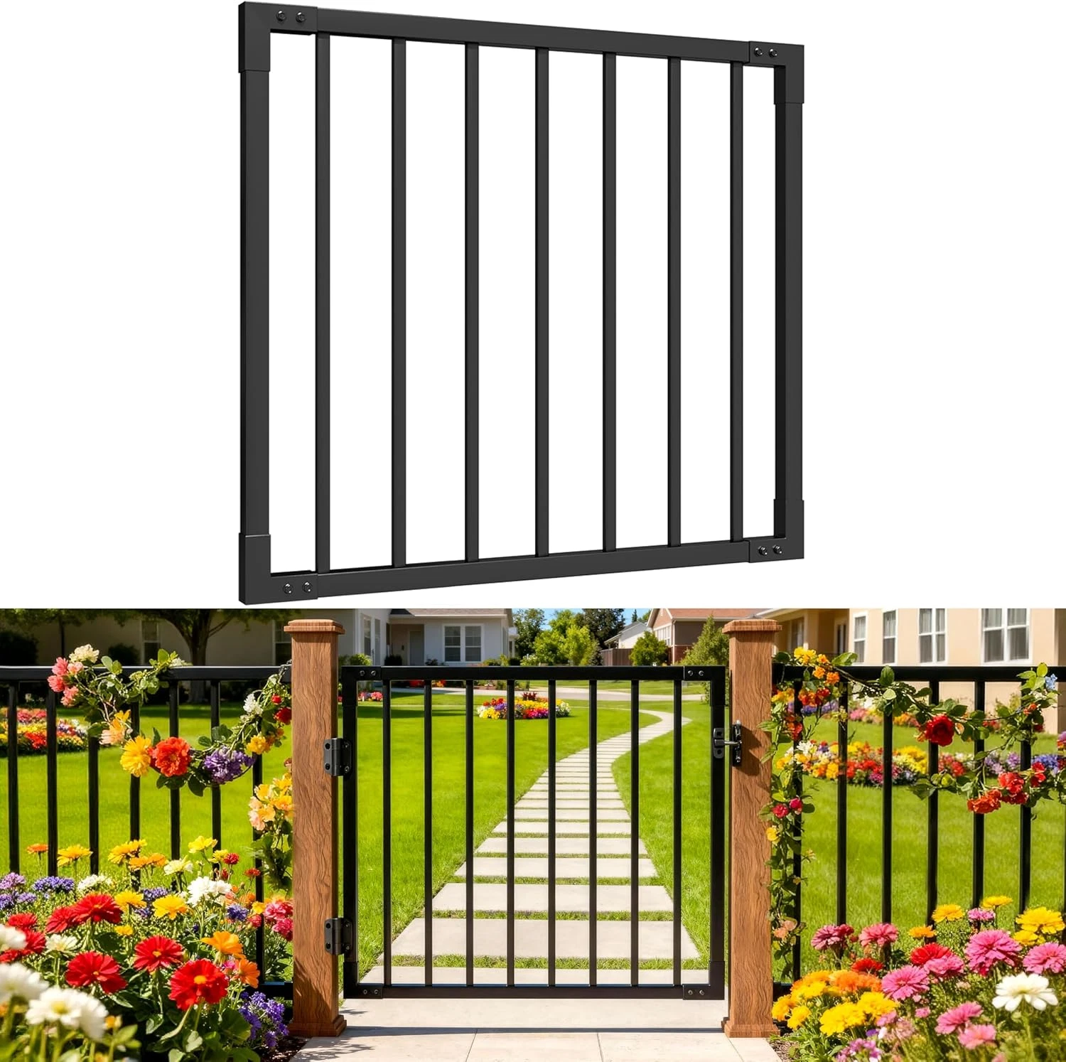 W.3Ft X H.36In Outdoor Aluminum Deck Gate Kit, Cuttable Porch Gate, AAMA 2604–Gr