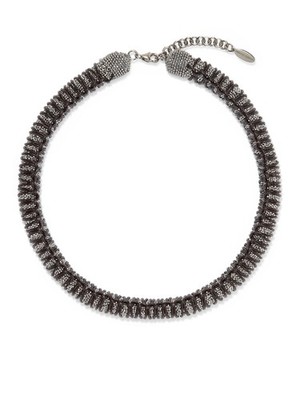 BRUNELLO CUCINELLI WOMEN'S RUTHENIUM LEATHER BEADED NECKLACE MSRP $2100