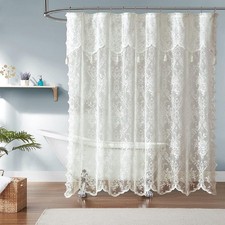 WARM HOME DESIGNS Lace Sheer Shower Curtain with Attached Valance & Tassels