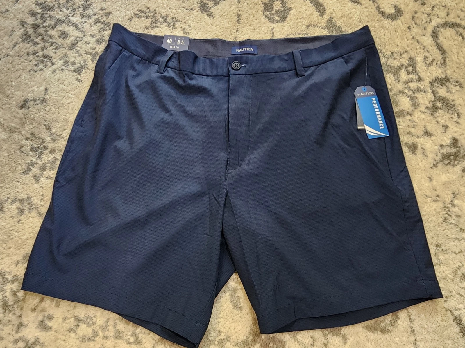 Nautica Mens Slim Fit Deck Shorts Sz 40 Blue Black Checkered 8.5" Inseam Stretch