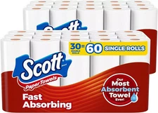 NEW Scott Paper Towels Bulk 60 Regular Rolls 30 Double Rolls 2 Packs of 15 Whit,