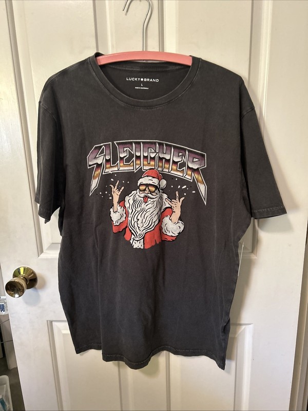 Lucky Brand Sleigher Santa Tee Shirt Mens Large Gray Christmas Graphics NWTS