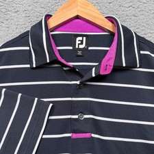 FootJoy Polo Shirt Mens Large Navy Striped Short Sleeve Performance Stretch Golf