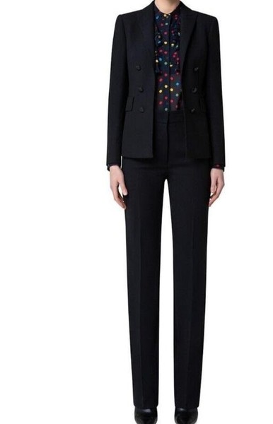 Women Akris Suit Navy Cotton 38 / M / 46