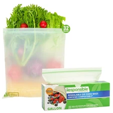 Responsible Products Certified Compostable Large GALLON Resealable Zip Bag, E...