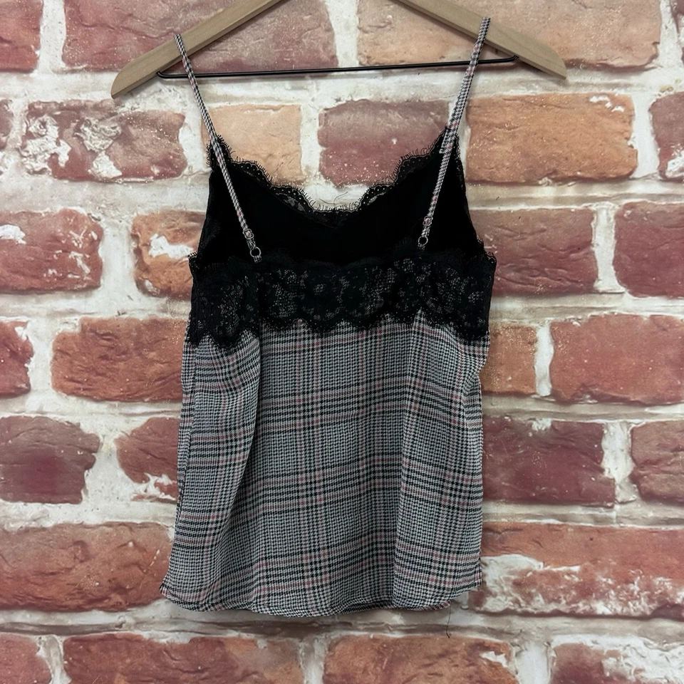 Camiseta sin mangas Abercrombie & Fitch para mujer XS negra blanca roja pata de gallo encaje camisola Foto 4 de 4