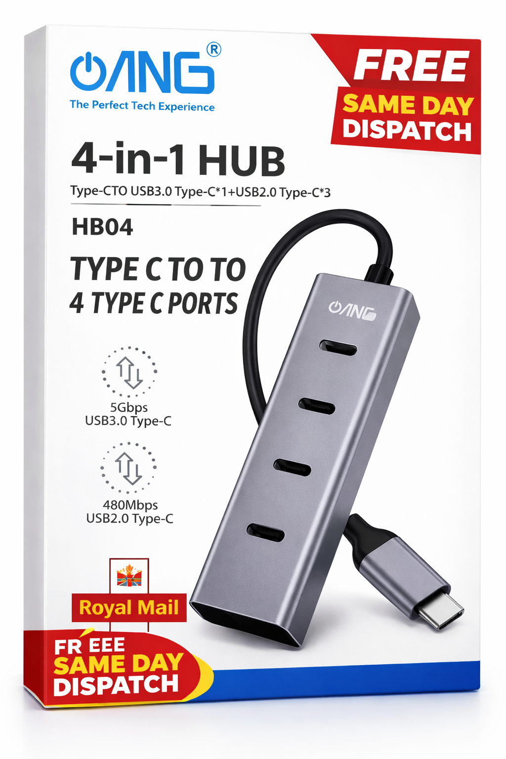 USB C Hub 4 in 1 Type C Adapter USB 3.0 + 4 Ports Splitter MacBook iPad Laptop