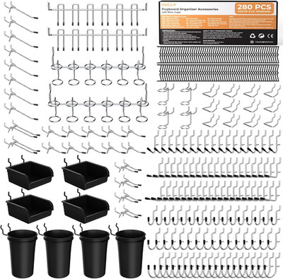 280PCS Upgraded Pegboard Accessories Organizer Kit, Peg Board Hooks Assortment w