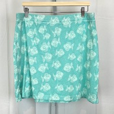 FRESH PRODUCE Size L Fish Print Cotton Skirt Pull On Elastic Waist Blue Green