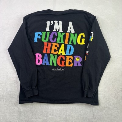 Excision Im A Head Banger Black Long Sleeve Graphic Band Shirt Men's Large