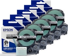Epson LABELWORKS 224VSLPX Black on White Self Laminating Vinyl 1" (24mm)  5-PACK