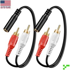 2 Pack Female 3.5mm Audio to 2 Male RCA Cable 1/8" Stereo Gold Plated AUX