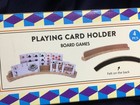 OFFELEC 4 WOOD PLAYING CARD HOLDERS 2 tier FELT BASE 14” new in box! EXCELLENT! — photo 1