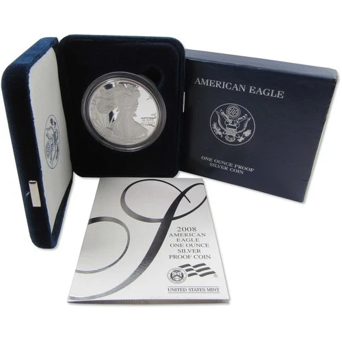 2008 W American Silver Eagle Choice Proof Bullion $1 Coin OGP COA