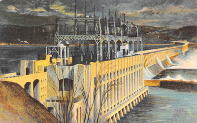 #ad Daniel Garber Painting Conowingo Hydro Electric Dam Darlington MD 40s Postcard $398.00