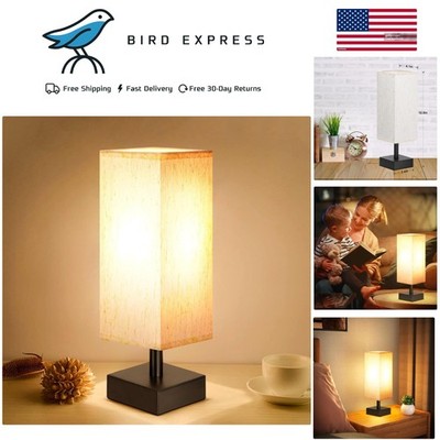 Small modern desk lamp with linen shade, dimmable LED, E26 base, bedside table