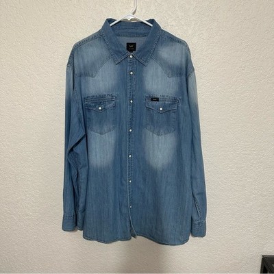 Lee Men's Blue Demin Pearl Snap