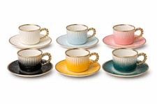 250ml 6pcs Porcelain Coffee Tea Cup & Saucer Set Gold Handle
