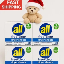 All Free Clear Dryer Sheets 80 Ct Each Set of 4 Boxes 320 Total New Sealed