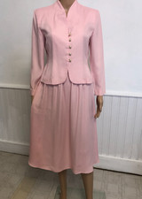 Vintage 80s Handmade Pink Charmeuse Skirt Suit Sz S/M Unlined Outfit