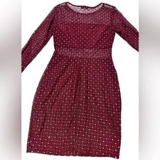 AUW Bodycon Dress NWOT Sheer Red LS Blk Gold Accent Size S Women's