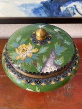 Cloisonn&eacute; Emaille Messing Deckel Dose Blumen V&ouml;gel Bonboniere