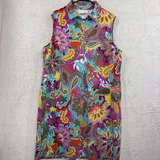 Cappagallo Paisley Dress XL Floral Colorful Stretch Sleeveless Collared