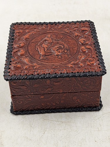 Vintage spanische handgefertigte verzierte Leder Poker Spiel Box mit Karten/Würfel/Würfel Box