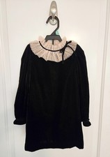 Janie and Jack Black Velvet Ruffle Collar Dress Lace Bow Size 3 / 3T