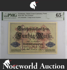 Germany State Loan Currency Note 50 Mark 1914 P 49b UNC PMG 65 EPQ 3rd TOP POP