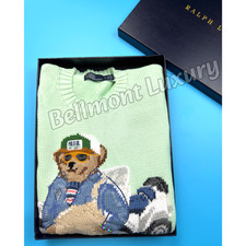 POLO RALPH LAUREN Polo Bear Golf Knit Sweater Mint Green Unisex Small w/ Box