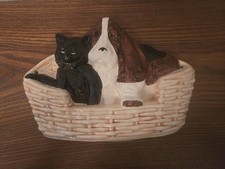 Bassett Hound and Black Cat Ceramic Wall Hanging by Enesco Made In Japan