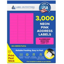 3,000 Label Outfitters 2-5/8" x 1" Printable Fluorescent Neon Pink Address Label