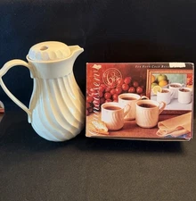Connoisserve #4022 White Swirl Insulated Carafe Pitcher for Hot/Cold With 6 Mugs