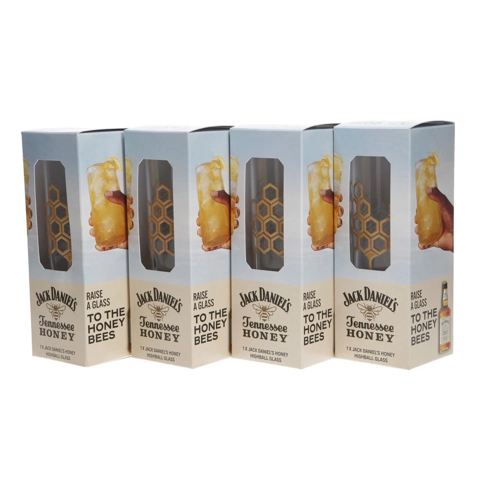 JD Honey Glasses Tall Slim Honeycomb Print set of 4 170mm Tall Collectables bar - Image 4 of 4
