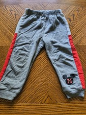 Disney Mickey Mouse Gray Sweatpants 24M   Toddler Boys Jogger Pants Red Stripe