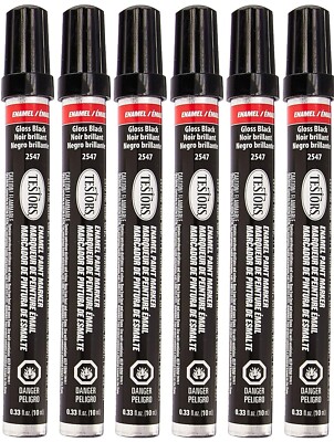 Testors 2547C 1/3 Oz Gloss Black Enamel Paint Marker - Pack of 6