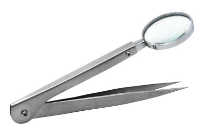 Forceps with Built-In Magnifying Glass, 5'' - Fine Tip Tweezers - Eisco Labs