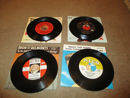 (4) Vntg. Paul Anka/Johnny Mathis/Bobby Darin/Dion 45rpm Records w/Picture Slvs. - Picture 2 of 2