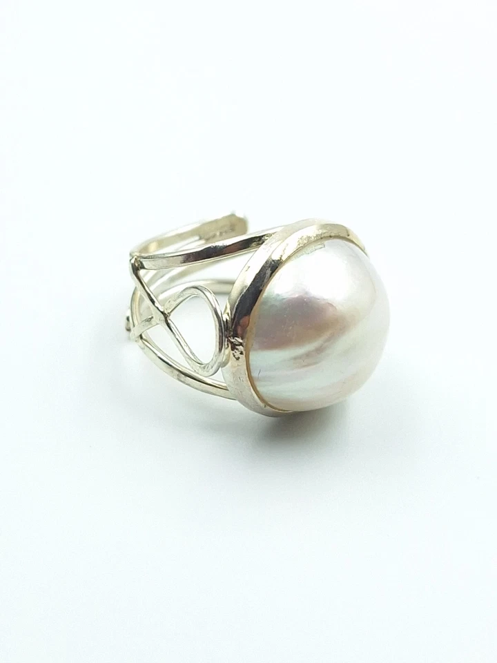 Anello Artigianale Da Donna In Argento 925 Perla 17 MM Australiana Oro Bianco  - Immagine 4 di 4