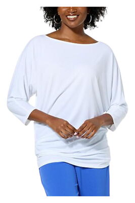 IMAN Global Chic 3/4-Sleeve Gathered Dolman Top White