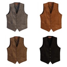 Mens Brown Tweed Waistcoats Hunting Wool Vests Herringbone Vintage Retro Wedding