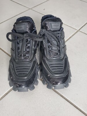 Prada Women's Black Cloudbust Thunder Sequined Fashion Sneakers - Size 8