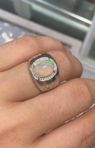 Authentic Natural Fire Opal Men's Ring, Turkish Designed Opal Men's Ring, 925 Silver Ring