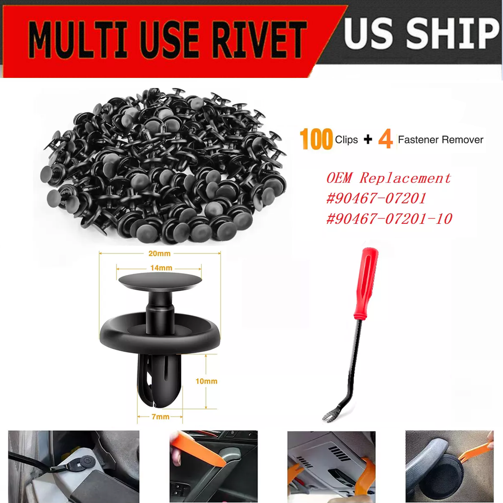 100Pcs Engine Cover Grille Bumper Retainer Clips for #90467-07211 Toyota/ Lexus