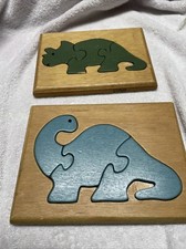 Pair Of Vintage Dinosaur Wood Puzzles 3 Piece Measures 5  By 8  